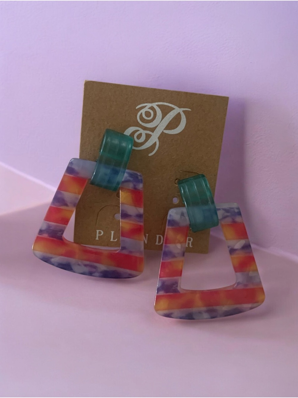 Multicolor Striped Resin Hoop Drop Earrings